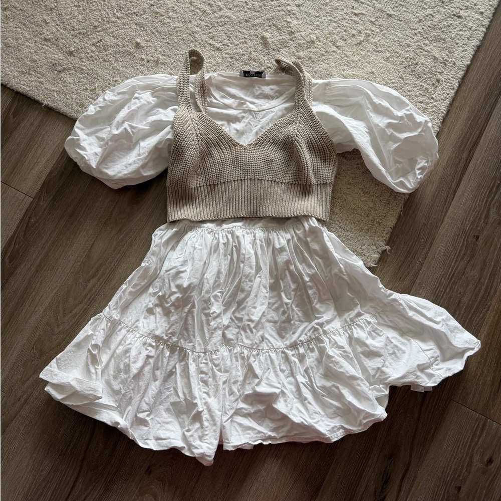 En Saison Raya Mini Dress in White/Tan